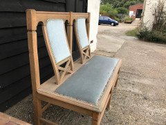 Six Arts & Crafts Matching Oak Cafe Settles or Loveseats with Shaped Back Rests - Thumbnail 5