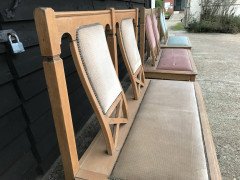 Six Arts & Crafts Matching Oak Cafe Settles or Loveseats with Shaped Back Rests - Thumbnail 6