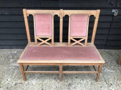 Six Arts & Crafts Matching Oak Cafe Settles or Loveseats with Shaped Back Rests - Thumbnail 9