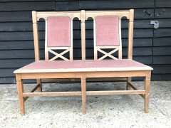 Six Arts & Crafts Matching Oak Cafe Settles or Loveseats with Shaped Back Rests - Thumbnail 10