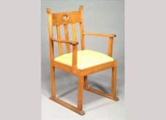 Pair Oak Armchairs, in the Style of Liberty & Co with Heart Cut- Out to the Backs - Thumbnail 2