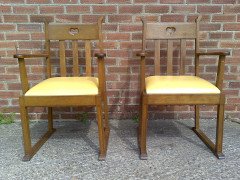 Pair Oak Armchairs, in the Style of Liberty & Co with Heart Cut- Out to the Backs - Thumbnail 4