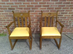 Pair Oak Armchairs, in the Style of Liberty & Co with Heart Cut- Out to the Backs - Thumbnail 5