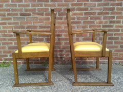Pair Oak Armchairs, in the Style of Liberty & Co with Heart Cut- Out to the Backs - Thumbnail 6