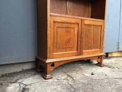 Arts & Crafts Oak Bookcase with Pierced Stylized Floral and Heart Cut-Outs - Thumbnail 1