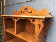 Arts & Crafts Oak Bookcase with Pierced Stylized Floral and Heart Cut-Outs - Thumbnail 2