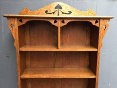 Arts & Crafts Oak Bookcase with Pierced Stylized Floral and Heart Cut-Outs - Thumbnail 3
