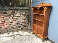 Arts & Crafts Oak Bookcase with Pierced Stylized Floral and Heart Cut-Outs - Thumbnail 4