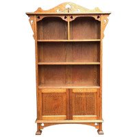 Arts & Crafts Oak Bookcase with Pierced Stylized Floral and Heart Cut-Outs - Thumbnail 5