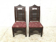 Liberty & Co. a Pair of Moorish Side Chairs with Carving & Moucharabieh Turnings - Thumbnail 2