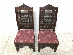 Liberty & Co. a Pair of Moorish Side Chairs with Carving & Moucharabieh Turnings - Thumbnail 3