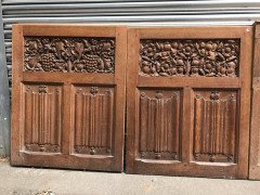 Arts & Crafts Oak Panelling Pieces with Hand-Carved Pomegranates, Roses & Grapes - Thumbnail 3