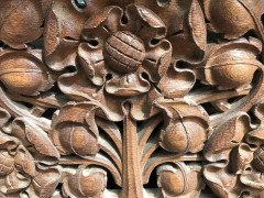 Arts & Crafts Oak Panelling Pieces with Hand-Carved Pomegranates, Roses & Grapes - Thumbnail 4