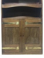 Liberty & Co. a Slim Arts & Crafts Walnut Bookcase with Stylised Copper Hinges - Thumbnail 6