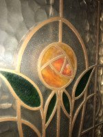 Four Arts & Crafts Stained Glass Doors with Stylized Glasgow Roses Set in Copper - Thumbnail 1
