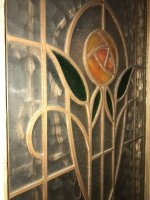 Four Arts & Crafts Stained Glass Doors with Stylized Glasgow Roses Set in Copper - Thumbnail 2
