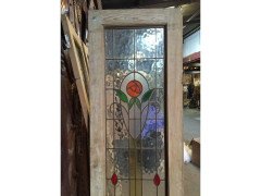 Four Arts & Crafts Stained Glass Doors with Stylized Glasgow Roses Set in Copper - Thumbnail 3