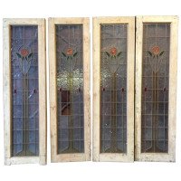 Four Arts & Crafts Stained Glass Doors with Stylized Glasgow Roses Set in Copper - Thumbnail 6
