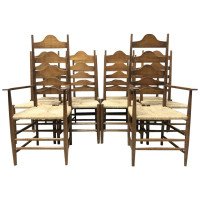 Ernest Gimson, Ten Arts & Crafts Cotswold School Oak Ladder Back Dining Chairs - Thumbnail 1