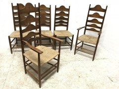 Ernest Gimson, Ten Arts & Crafts Cotswold School Oak Ladder Back Dining Chairs - Thumbnail 3