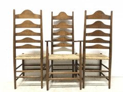 Ernest Gimson, Ten Arts & Crafts Cotswold School Oak Ladder Back Dining Chairs - Thumbnail 4