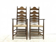 Ernest Gimson, Ten Arts & Crafts Cotswold School Oak Ladder Back Dining Chairs - Thumbnail 6