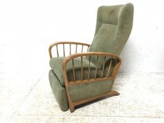 Italian Style Fully Reclining Armchair in Beech Wood with Original Green Fabric - Thumbnail 3