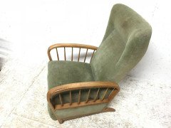 Italian Style Fully Reclining Armchair in Beech Wood with Original Green Fabric - Thumbnail 4