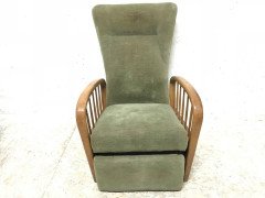 Italian Style Fully Reclining Armchair in Beech Wood with Original Green Fabric - Thumbnail 5