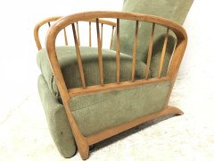 Italian Style Fully Reclining Armchair in Beech Wood with Original Green Fabric - Thumbnail 7
