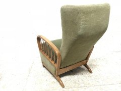 Italian Style Fully Reclining Armchair in Beech Wood with Original Green Fabric - Thumbnail 8