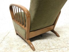 Italian Style Fully Reclining Armchair in Beech Wood with Original Green Fabric - Thumbnail 9