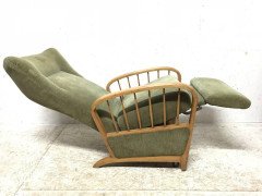 Italian Style Fully Reclining Armchair in Beech Wood with Original Green Fabric - Thumbnail 10