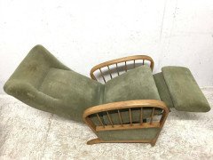 Italian Style Fully Reclining Armchair in Beech Wood with Original Green Fabric - Thumbnail 11