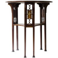 Liberty and Co Arts & Crafts Mahogany Side Table Inlaid with Floral Details - Thumbnail 4