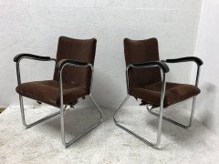 Thonet, a Pair of 1930s Tubular Steel Armchairs with Ebonized Armrests - Thumbnail 5