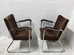 Thonet, a Pair of 1930s Tubular Steel Armchairs with Ebonized Armrests - Thumbnail 6