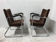 Thonet, a Pair of 1930s Tubular Steel Armchairs with Ebonized Armrests - Thumbnail 3