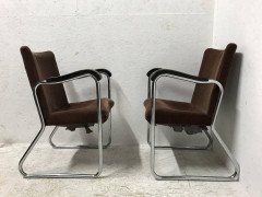 Thonet, a Pair of 1930s Tubular Steel Armchairs with Ebonized Armrests - Thumbnail 2
