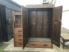 Arts & Crafts Oak Treble Wardrobe with Five Drawers by Liberty & Co. - Thumbnail 2