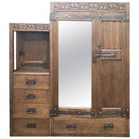 Arts & Crafts Oak Treble Wardrobe with Five Drawers by Liberty & Co