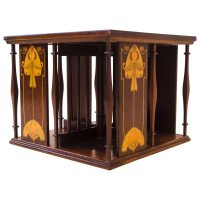 Shapland & Petter. An Arts & Crafts Table Top Revolving Inlaid Bookcase - Thumbnail 4