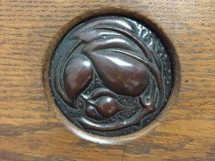 Shapland and Petter, an Arts & Crafts Hanging Oak Bookcase with Copper Plaque - Thumbnail 7
