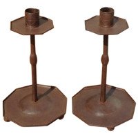 Ernest Gimson Rare Pair of Sheradised Steel Candlesticks Made by Alfred Bucknell - Thumbnail 10
