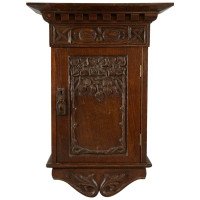 Arts & Crafts Carved Oak Wall Cabinet