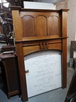 Arts & Crafts Oak Fireplace with Original Turquoise Floral Tiles and Copper Hood - Thumbnail 9