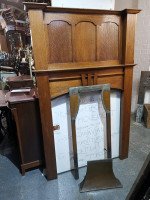 Arts & Crafts Oak Fireplace with Original Turquoise Floral Tiles and Copper Hood - Thumbnail 10
