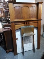 Arts & Crafts Oak Fireplace with Original Turquoise Floral Tiles and Copper Hood - Thumbnail 12