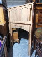 Arts & Crafts Oak Fireplace with Original Turquoise Floral Tiles and Copper Hood - Thumbnail 15