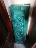 Arts & Crafts Oak Fireplace with Original Turquoise Floral Tiles and Copper Hood - Thumbnail 17